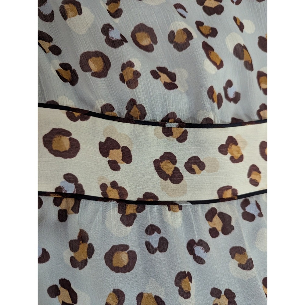 Ann Taylor 6P Blue Leopard Print Tiered Prairie Midi Dress Flutter Sleeve Lined - Picture 10 of 13